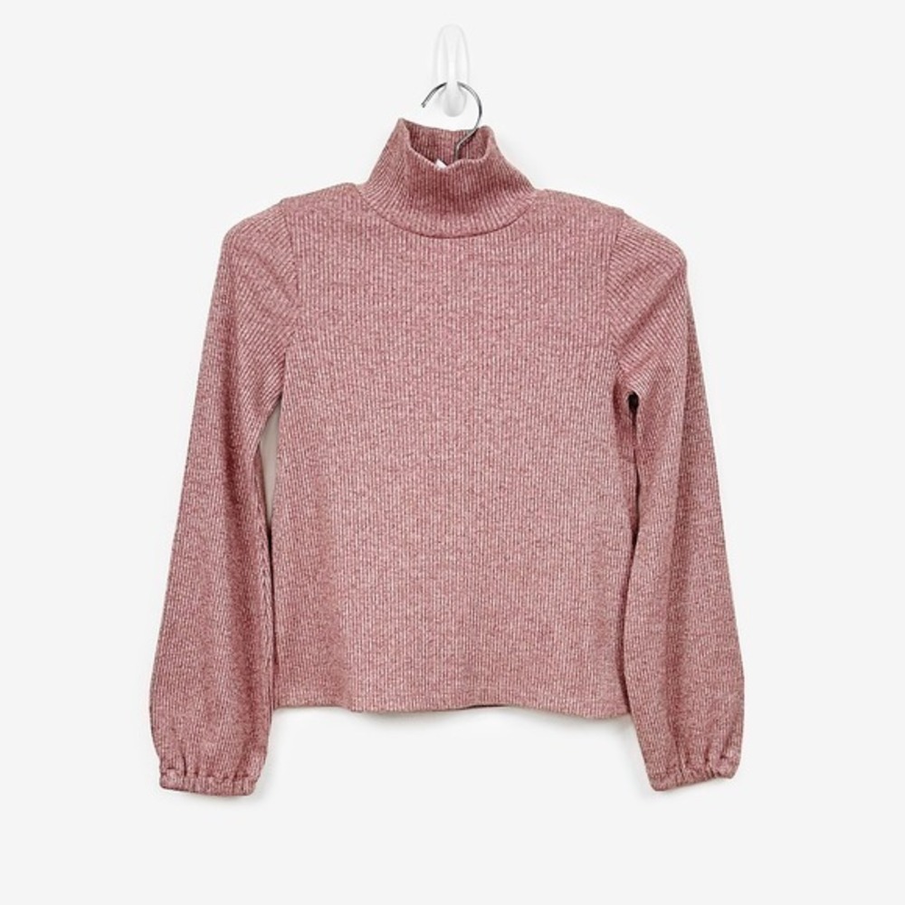 Madewell Bubble-Sleeve Swing Turtleneck Top Size S Heather‎ Rose Ribbed Casual
